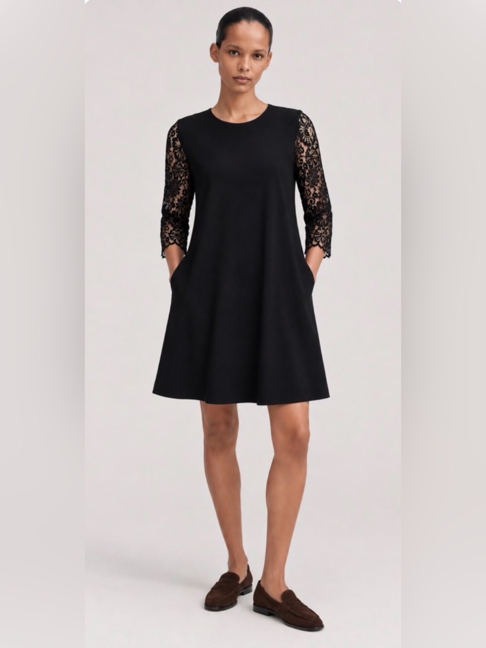 Me+Em Black A-line Shift Dress Lace Sleeve Pockets Size 6 US Career Cocktail NWT